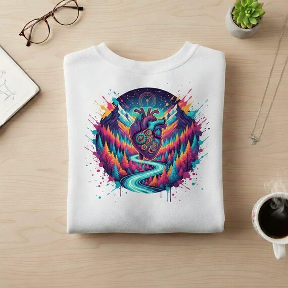 Steampunk Heart Mountain Art PNG | Surreal Nature Illustration (Transparent Background)