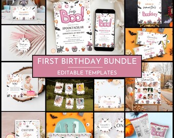 Halloween Ghost 1st Birthday Invitation Bundle, Hey Boo Ghost Party, Spooktacular Halloween Party Invitation, Party Decor Kit, IUI57