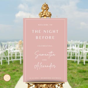 The Night Before Sign, Wedding Rehearsal Dinner Sign Blush Pink, Minimalist Welcome Sign for Rehearsal Dinner, Editable Pink Welcome Signage