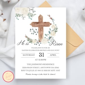 He Is Risen Easter Invitation Template - Church Invite (Digital Download) image 1
