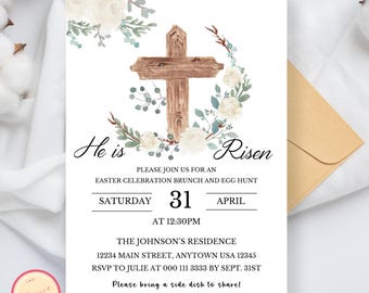 He Is Risen Easter Invitation Template - Church Invite (Digital Download)