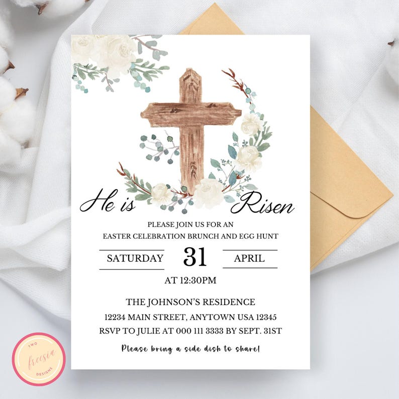 He Is Risen Easter Invitation Template - Church Invite (Digital Download) image 1