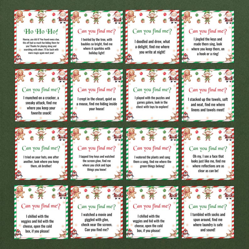 54 Printable Elf Scavenger Hunt, Indoor Christmas Elf Treasure Hunt for ...