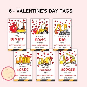 Étiquettes de construction Saint-Valentin - étiquette de cadeau imprimable pour la Saint-Valentin - régal pour la salle de classe - carte de la Saint-Valentin pour enfant - étiquettes de camion à benne basculante LN08