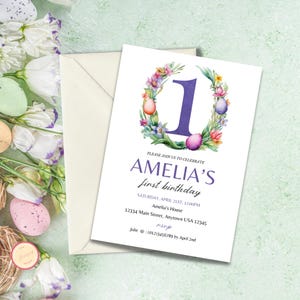 First Easter Birthday Invitation - Editable Template- Some Bunny Birthday Invite - Bunny First Birthday - Girl Boy 1st Birthday Party - Sy09