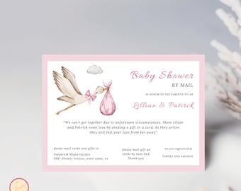 Pink Stork Baby Shower By Mail Invitation, Special Delivery Girl Baby Shower Digital Invite Template, Long Distance Shower, Digital Download