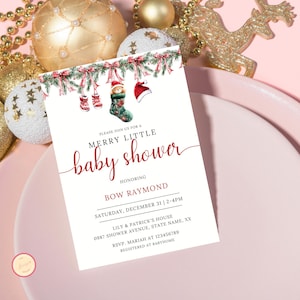 Merry Little Baby Shower Invitation, Christmas Baby Shower Invitation, Winter Baby Shower Invite, Winter Wonderland Baby Shower Evite