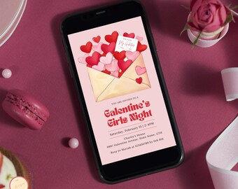 Be My Galentine, Galentine's Girls Night Party Einladung Vorlage, Liebesbrief Valentinstag einladen, bearbeitbare Freunde Brunch einladen