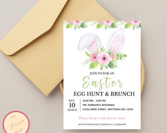Editable Easter Egg Hunt Brunch Invitation – Bunny Template (Digital Download)