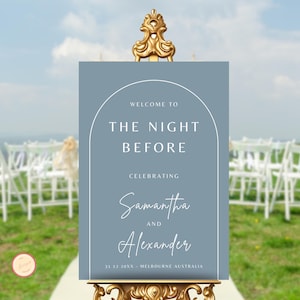 Editable The Night Before Sign Dusty Blue, Wedding Rehearsal Dinner Sign Blue, Welcome Sign for Rehearsal Dinner, Light Blue Welcome Signage