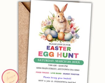 Editable Easter Egg Hunt Invitation – Bunny Party Invite (Digital Download)