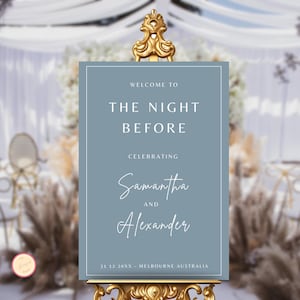 The Night Before Sign Dusty Blue, Wedding Rehearsal Dinner Sign Blue, Welcome Sign for Rehearsal Dinner, Editable Light Blue Welcome Signage