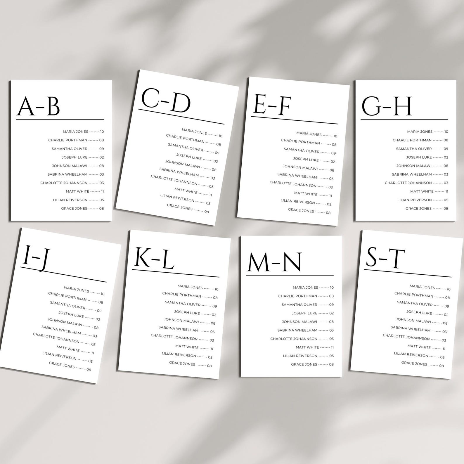 5x7 Alphabetical Seating Chart Template, Printable Seating Plan ...