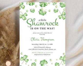 St. Patrick's Day Baby Shower Invitation – Shamrock Theme (Digital Download)