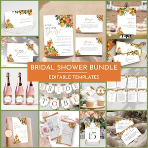 Love at First Spritz Bridal Shower Invitation Bundle, Citrus Bridal Shower Bundle, Editable & Printable Citrus Floral Orange Aperol, D3QST