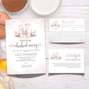 Soon to be Whisked Away Bridal Shower Invitation Bundle, Recipe Card, Stock the Kitchen Invite, Baking Kitchen Bridal Shower Theme, Editable