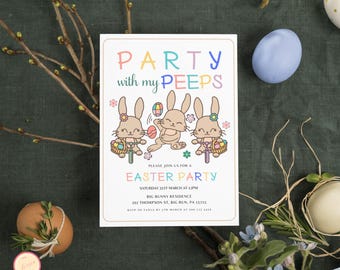 Party with My Peeps Invitation Template, Happy Rabbit Easter Invite, Easter Brunch Party Invitation Template, Easter Egg Hunt Invitation