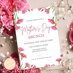 Mother&#39;s Day Brunch Invitation - Editable Mother&#39;s Day Party Invite - Printable Mother&#39;s Day Celebration Invite - Instant Download - Mk08