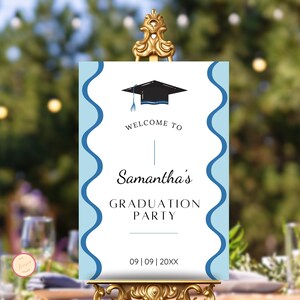 Graduation Party Welcome Sign Template, Grad Party Celebration, Editable Welcome Poster, College, High School, Blue Graduation Welcome Sign