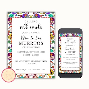 Dia de los Muertos Party Invitation - Day of the Dead Invitation - Fiesta Sugar Skull Invitation - Editable Phone & 5x7 Evite - RD13