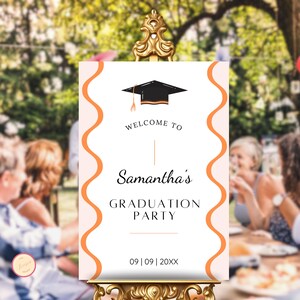 Graduation Party Welcome Sign Template, Grad Party Celebration, Editable Welcome Poster, High School, College Orange Graduation Welcome Sign