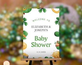 St Patrick's Day Baby Shower Welcome Sign - A Little Lucky Charm is on the Way Baby Shower - Editable St Patrick's Day Decor Template - Up99