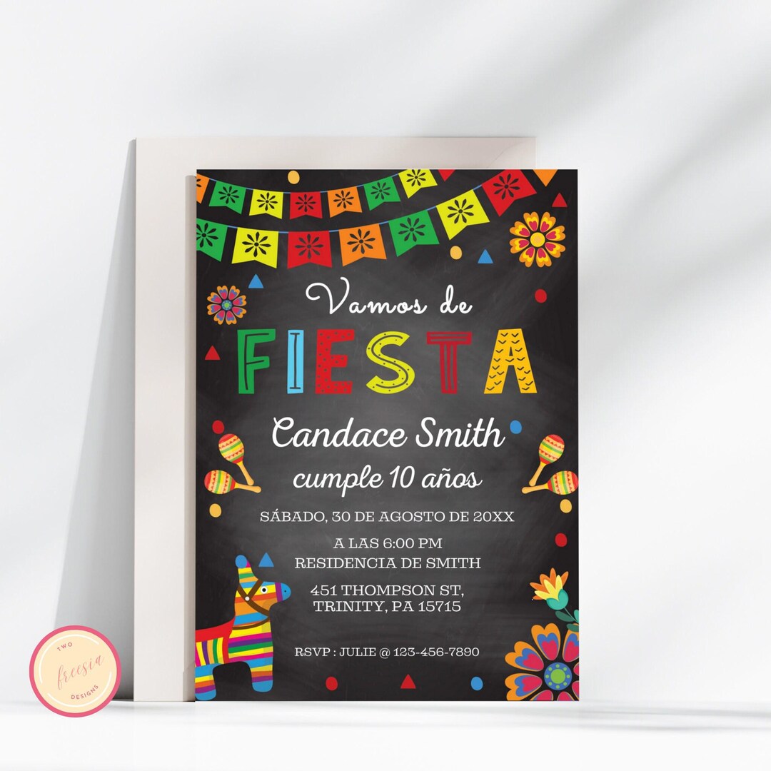 Vamos De Fiesta Party Invitations - Spanish Birthday - Editable Any Age ...