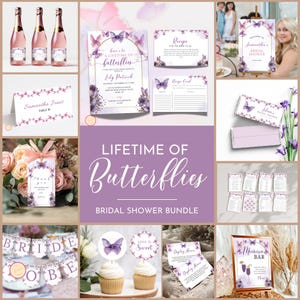 Lifetime of Butterflies Bridal Shower Invitation Bundle, Editable Butterfly Bridal Shower Template, Printable Bridal Shower Games, H5X6S