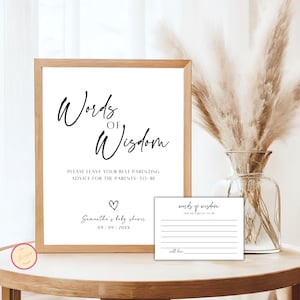 Enseigne et carte Paroles de sagesse pour les futurs parents, décoration moderne d'enseigne pour baby shower, sexe neutre, activité de baby shower minimaliste