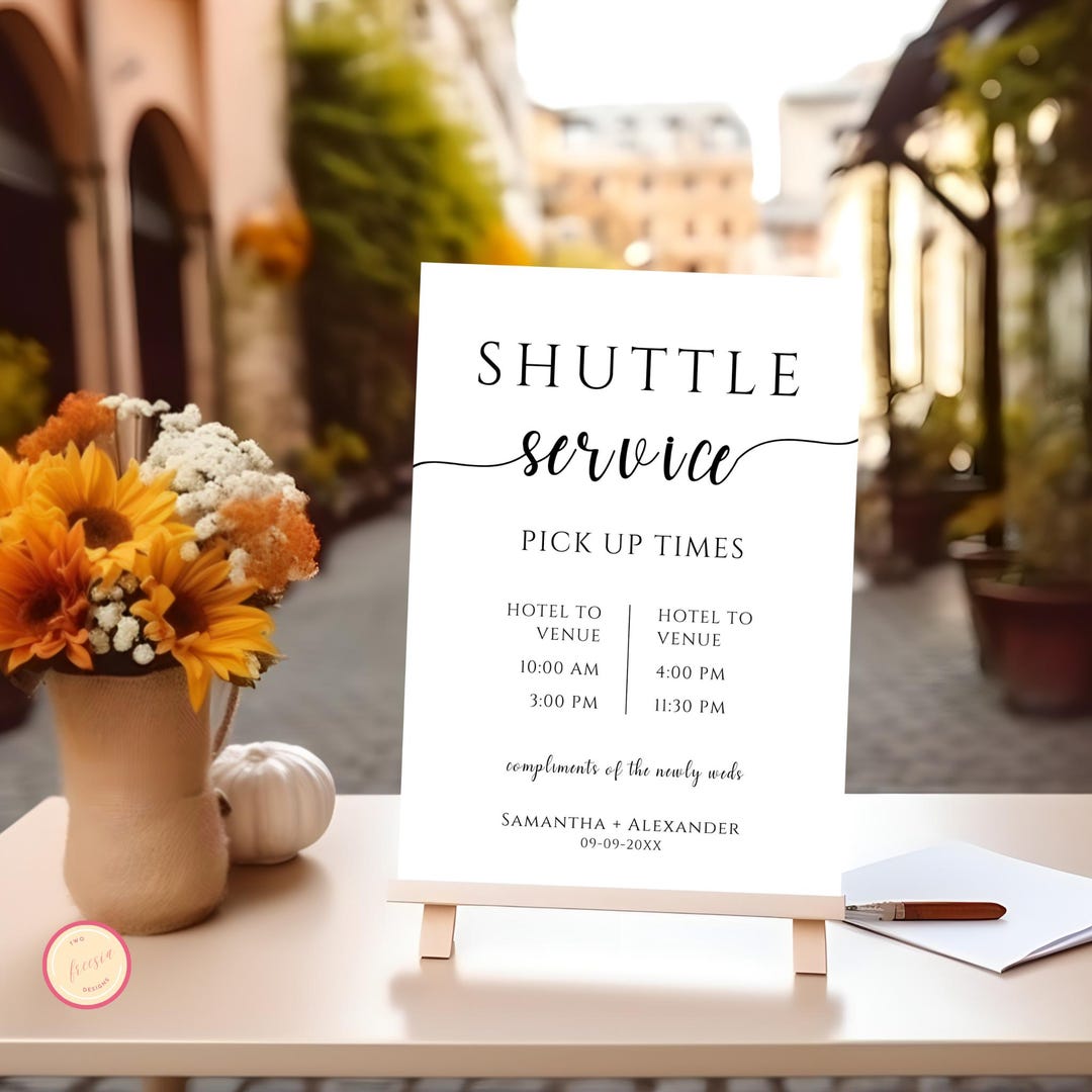 Wedding Shuttle Sign Template, Editable Elegant Wedding Transportation ...