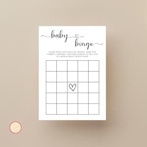 Babyparty Bingo Spielvorlage, Geschlechtsneutral, minimalistische Babyparty, Babyparty Aktivität, moderne minimalistische Babyparty Bingo Karten