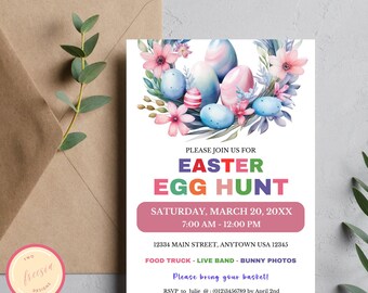 Easter Egg Hunt Invitation Template - Editable Easter Celebration Invitation Template - Easter Party Invite - Bunny Invitation - Sy09