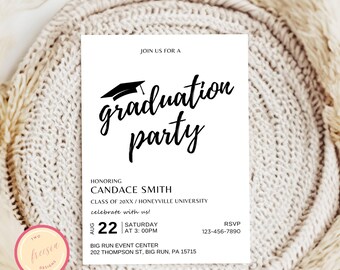 Editable Graduation Party Invitation Template – Minimalist Class of 2026 (Digital Download)
