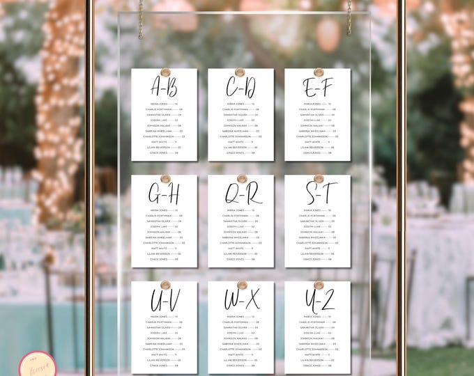 5x7 Alphabetical Seating Chart Template, Elegant Seating Plan ...