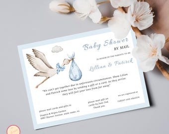 Blue Stork Baby Shower By Mail Invitation, Special Delivery Boy Baby Shower Digital Invite Template, Long Distance Shower, Digital Download