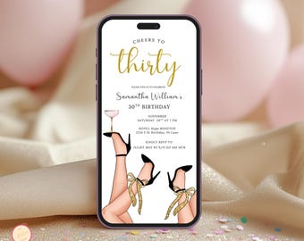 Cheers to Thirty Invitation Template - Editable 30th Birthday Mobile Phone Invite
