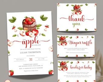Editable The Apple of Our Eye Baby Shower Invitation Bundle, Apple Harvest Baby Shower Invite, Fall Apple Baby Shower Invite, TXWVD