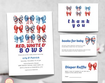Paquete de invitaciones para baby shower del 4 de julio, totalmente estadounidense, con diseño de petardo, rojo, blanco y azul, para baby shower patriótico.