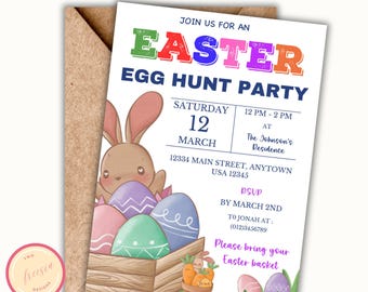 Easter Egg Hunt Invitation Template - Easter Party Invite - Bunny Invitation - Editable Easter Celebration Invitation Template - Sy09