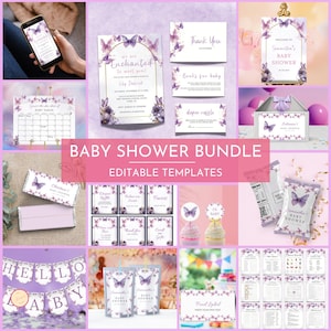 We are Enchanted to Meet You Baby Shower Bundle, We&#39;re Enchanted to Meet You Butterfly Baby Shower Evite,  Editable Purple Butterfly Theme