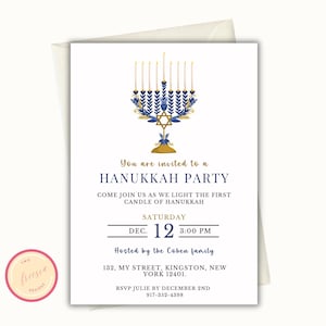 Invitation fête de Hanoucca - Fête de Hanoucca - Célébration de Hanoucca imprimable - Modèle d'invitation modifiable pour la célébration de Hanoucca - Paquet de 9