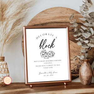 Dekorieren Sie ein Block-Babyparty-Party-Tischschild, bearbeitbares Babyparty-Schild, minimalistische Babyparty-Dekorvorlage, bauen Sie Erinnerungen auf