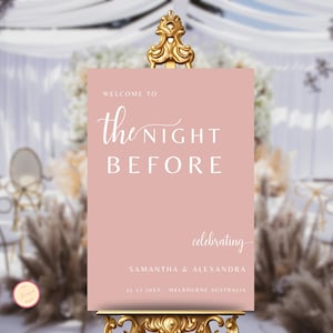The Night Before Sign Blush Pink, Wedding Rehearsal Dinner Sign Pink, Welcome Sign for Rehearsal Dinner, Editable Pink Welcome Signage