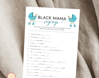 Gra Black Mama Sayings, Gra Black Baby Shower, Gra Black Mama Sayings, Zabawna gra Baby Shower, Czarny Baby Shower, Aktywność Baby Shower