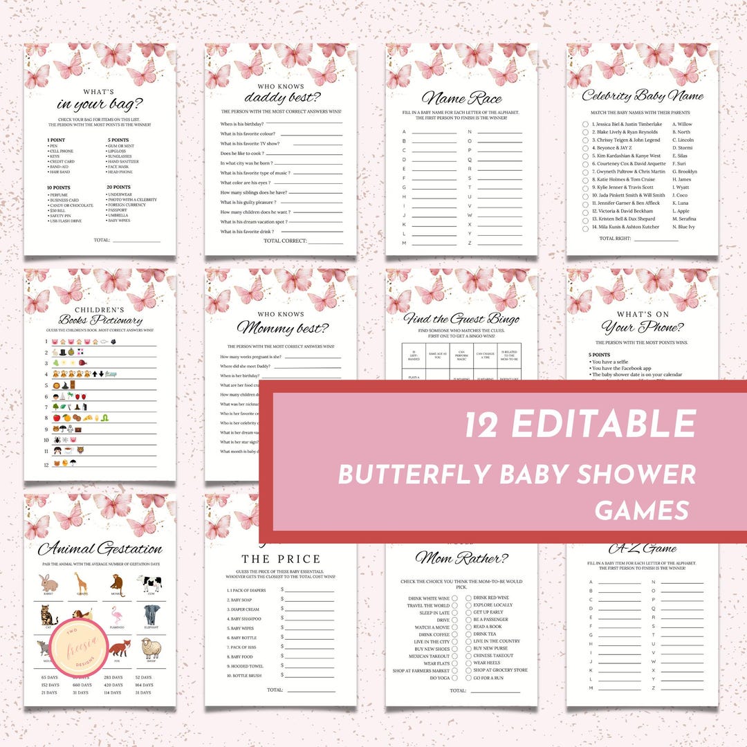 Editable Butterfly Baby Shower Game Bundle, A Little Butterfly is on