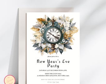 Uitnodiging oudejaarsavond, bewerkbare uitnodiging nieuwjaarsfeestje - 2026 New Year's Eve Invite - New Year's Evite - afdrukbare NYE-uitnodiging - J8