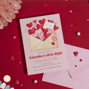 Galentine&#39;s Girls Night Party Invitation Template, Love Letter Valentine&#39;s Invite, Editable Friends Brunch Invite, Be My Galentine Invite