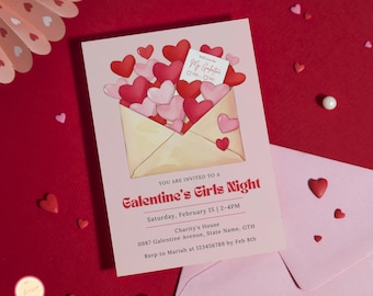 Galentine's Girls Night Party Einladung Vorlage, Liebesbrief Valentinstag einladen, bearbeitbare Freunde Brunch einladen, sei mein Galentine einladen