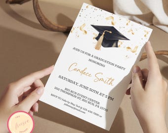Class Of 2025 Graduation Party Invitation Template - Editable Senior / College Confetti Graduation Announcement - Digital Download - Gp01