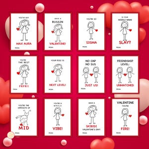 Gen Z Slang Valentinsgrüße, lustige druckbare Klassenzimmer Valentinsgrüße, Kinder Tween Valentinstag Geschenk, Tween Mädchen Valentin, Mittelschulkarte